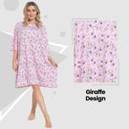 Daisy Dreamer Women Giraffe Print Nighty Dress Baggy Oversized 100% Cotton Short Sleeved
