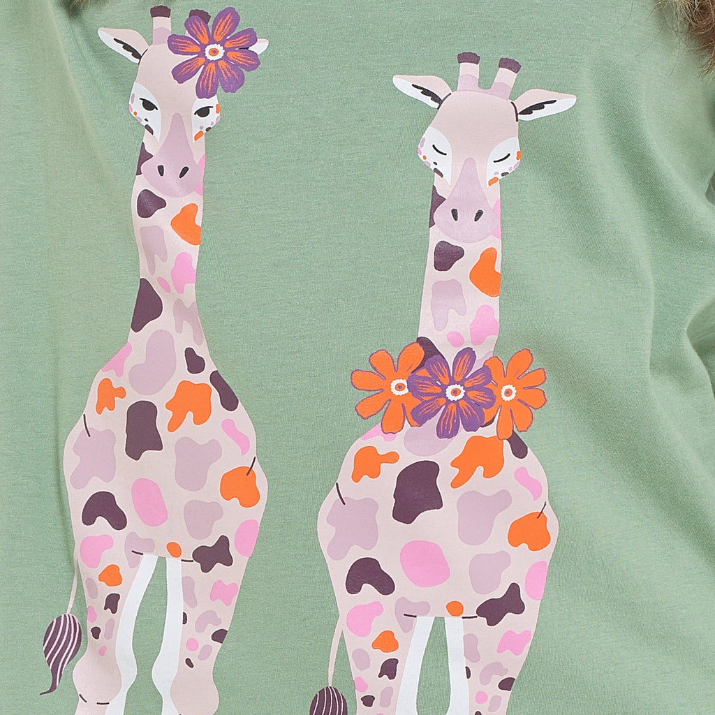 OLIVIA ROCCO Women's Giraffe Print Cotton Jersey Long Sleeve Pyjama Set Soft Sleepwear Loungewear For Summer Holidays Cozy