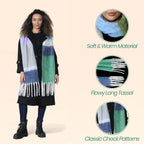 Daisy Dreamer Women's Green Blue Chunky Knit Plaid Blanket Scarf Long Winter Wrap