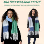 Daisy Dreamer Women's Green Blue Chunky Knit Plaid Blanket Scarf Long Winter Wrap