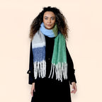 Daisy Dreamer Women's Green Blue Chunky Knit Plaid Blanket Scarf Long Winter Wrap