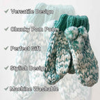 Sock Stack Women's Hand Knitted Daisy Pattern Winter Hat Headband Mittens Set In Red Breathable Cotton Rich Everyday Pack
