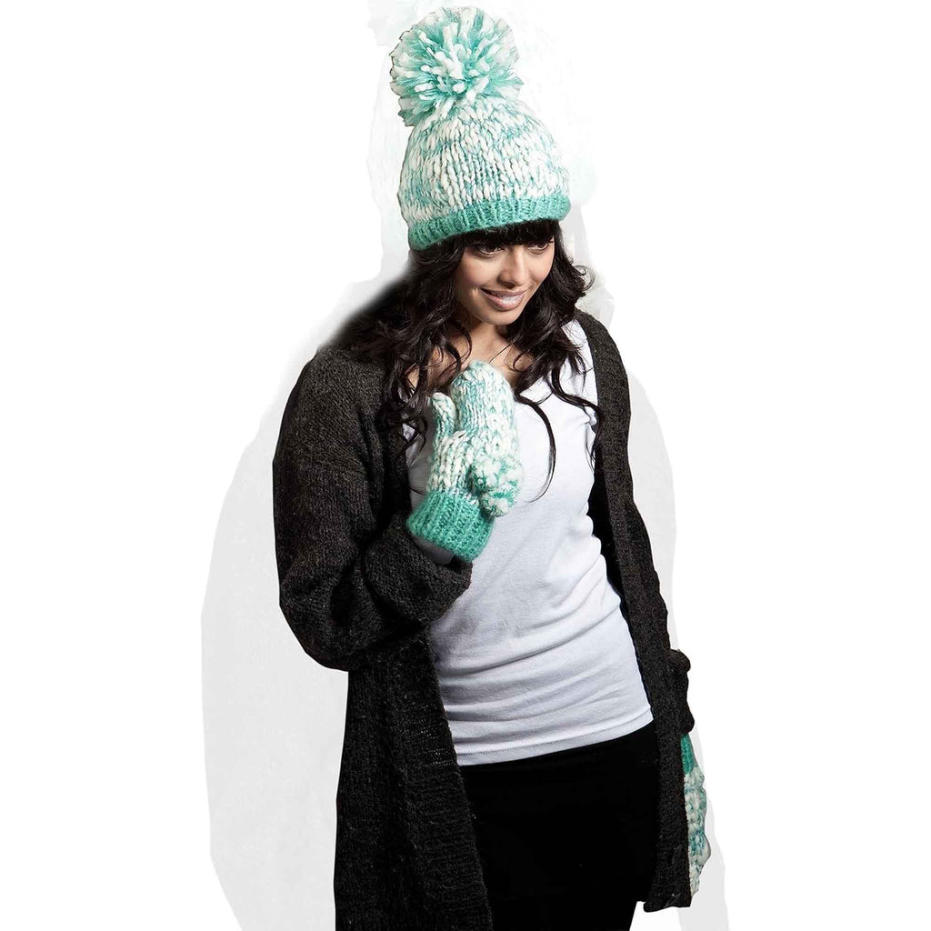 Sock Stack Women's Hand Knitted Daisy Pattern Winter Hat Headband Mittens Set In Red Breathable Cotton Rich Everyday Pack
