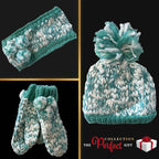 Sock Stack Women's Hand Knitted Daisy Pattern Winter Hat Headband Mittens Set In Red Breathable Cotton Rich Everyday Pack