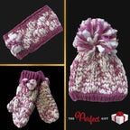 Sock Stack Women's Hand Knitted Daisy Pattern Winter Hat Headband Mittens Set In Red Breathable Cotton Rich Everyday Pack