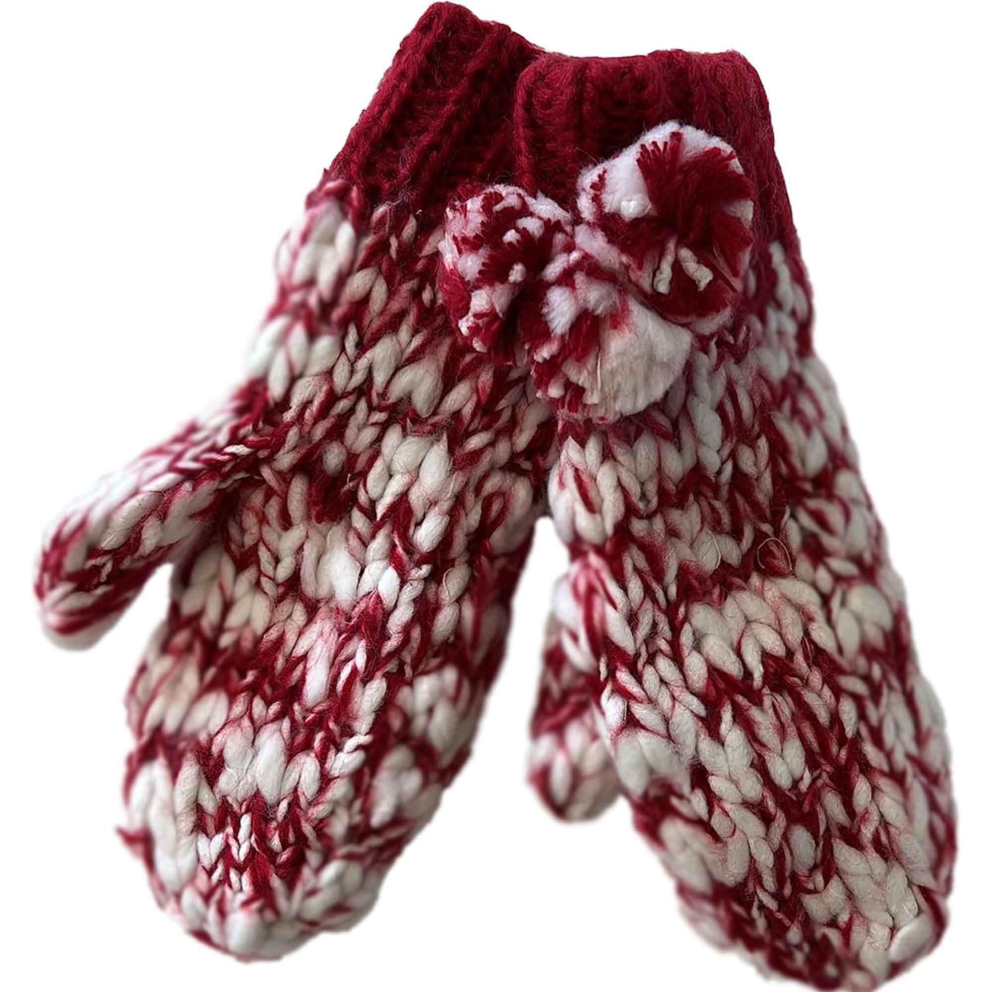 Sock Stack Women's Hand Knitted Daisy Pattern Winter Hat Headband Mittens Set In Red Breathable Cotton Rich Everyday Pack