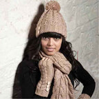 Sock Stack Women's Hand-Knitted Winter Hat Scarf And Hand Warmer Set With Inga Button