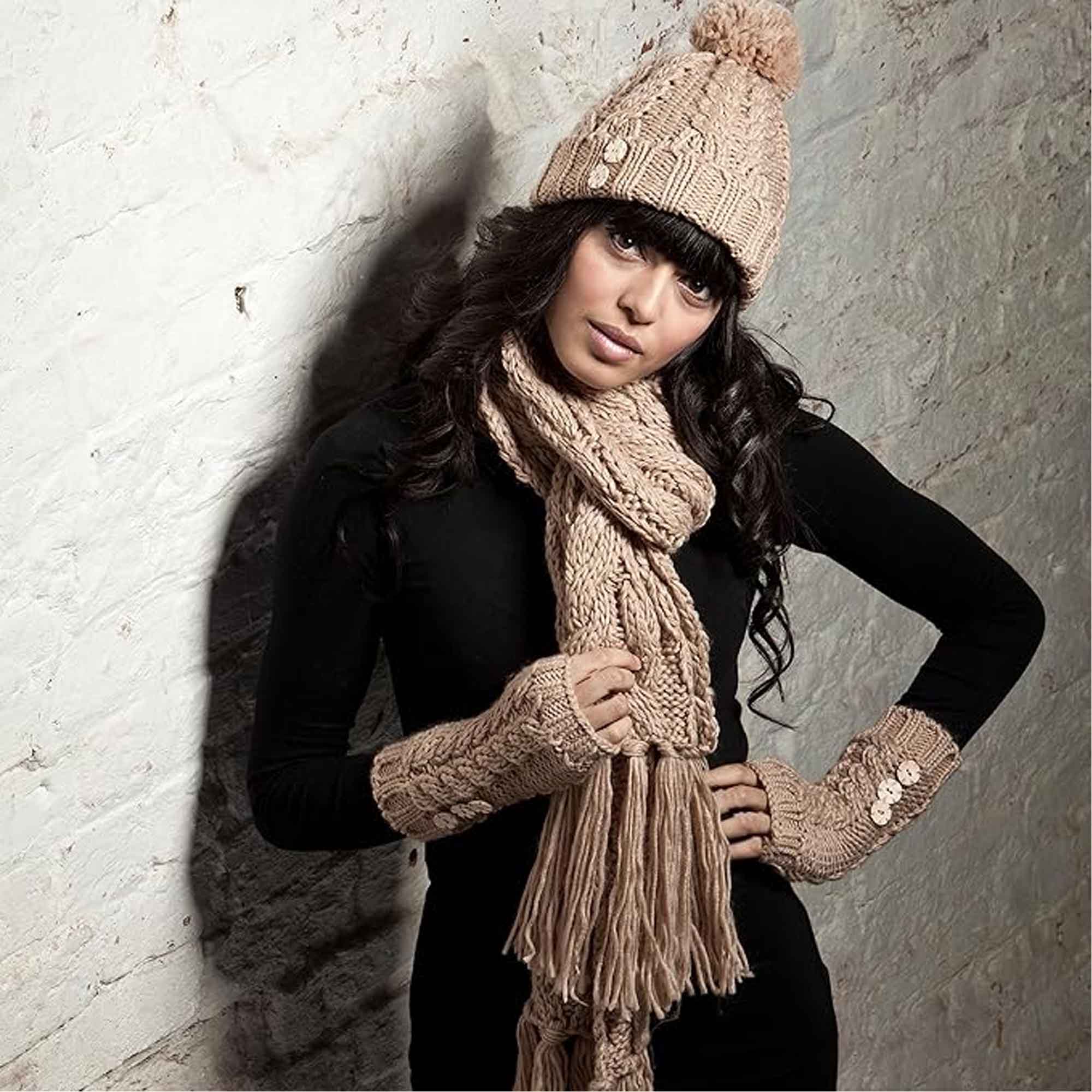 Sock Stack Women's Hand-Knitted Winter Hat Scarf And Hand Warmer Set With Inga Button