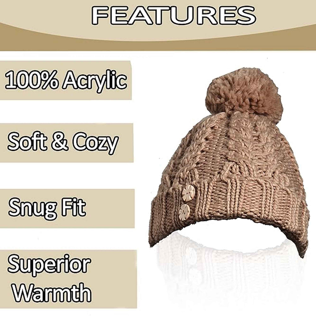 Sock Stack Women's Hand-Knitted Winter Hat Scarf And Hand Warmer Set With Inga Button