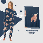 Daisy Dreamer Womens Soft Fleece Pyjama Set With Long Sleeve Highland Cow Print Sleepwear