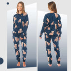 Daisy Dreamer Womens Soft Fleece Pyjama Set With Long Sleeve Highland Cow Print Sleepwear