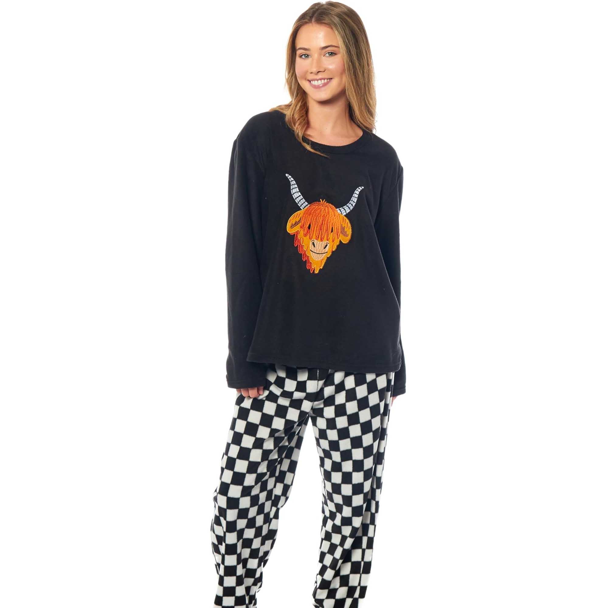 Daisy Dreamer Womens Thermal Fleece Pyjama Set Animal Print Long Sleeve Cosy Winter
