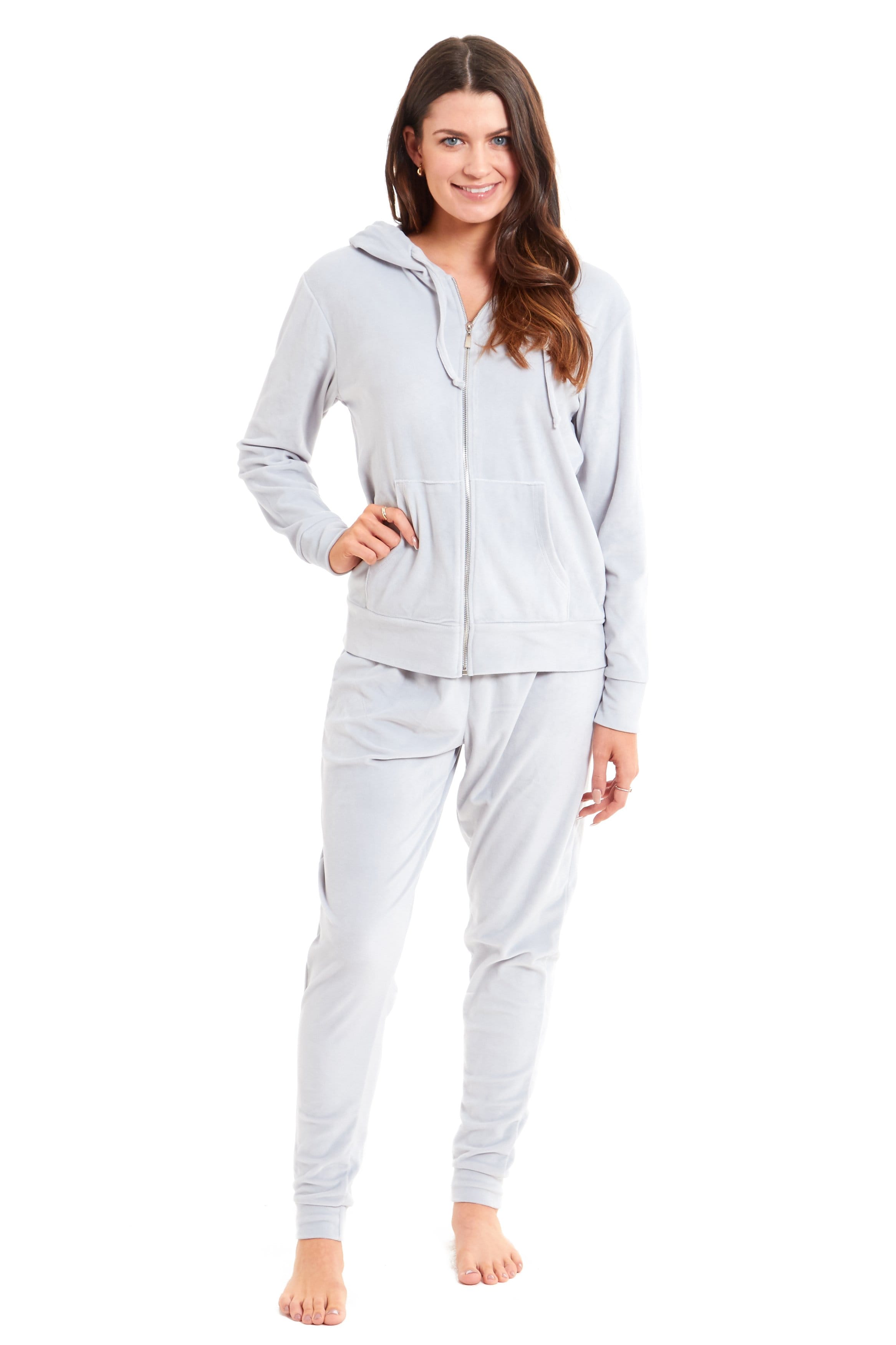 OLIVIA ROCCO Womens Hooded Velour Lounge Set With Zipped Top And Elasticated Waistband Soft Stretchable Nightwear UK Sizes 8-22