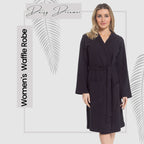 Daisy Dreamer Women's Hooded Waffle Cotton Bathrobe Black 100% Cotton Super Absorbent Spa