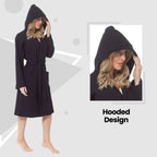 Daisy Dreamer Women's Hooded Waffle Cotton Bathrobe Black 100% Cotton Super Absorbent Spa
