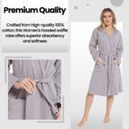 Daisy Dreamer Women's Hooded Waffle Cotton Bathrobe 100% Cotton Grey Super Absorbent
