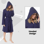 Daisy Dreamer Women's Hooded Waffle Cotton Bathrobe Navy 100% Cotton Absorbent Spa