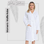 Daisy Dreamer Womens Hooded Waffle Cotton Bathrobe White 100% Cotton Super Absorbent Spa