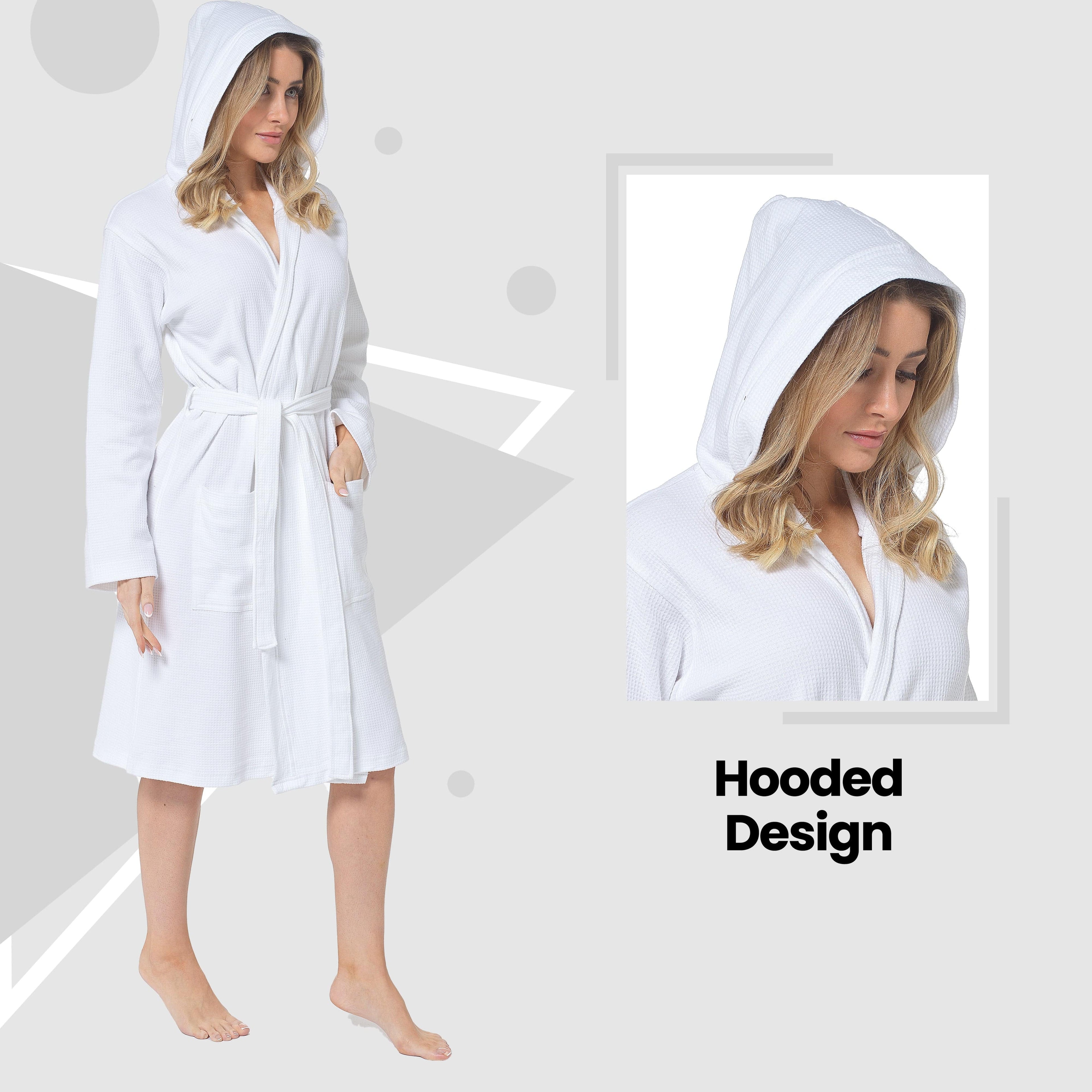 Daisy Dreamer Womens Hooded Waffle Cotton Bathrobe White 100% Cotton Super Absorbent Spa