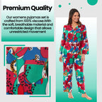 Daisy Dreamer Pyjama Set Women's Leopard Print Long Button Up Soft Breathable Viscose Easy-Care Cotton Rich Sleep Set