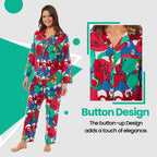Daisy Dreamer Pyjama Set Women's Leopard Print Long Button Up Soft Breathable Viscose Easy-Care Cotton Rich Sleep Set