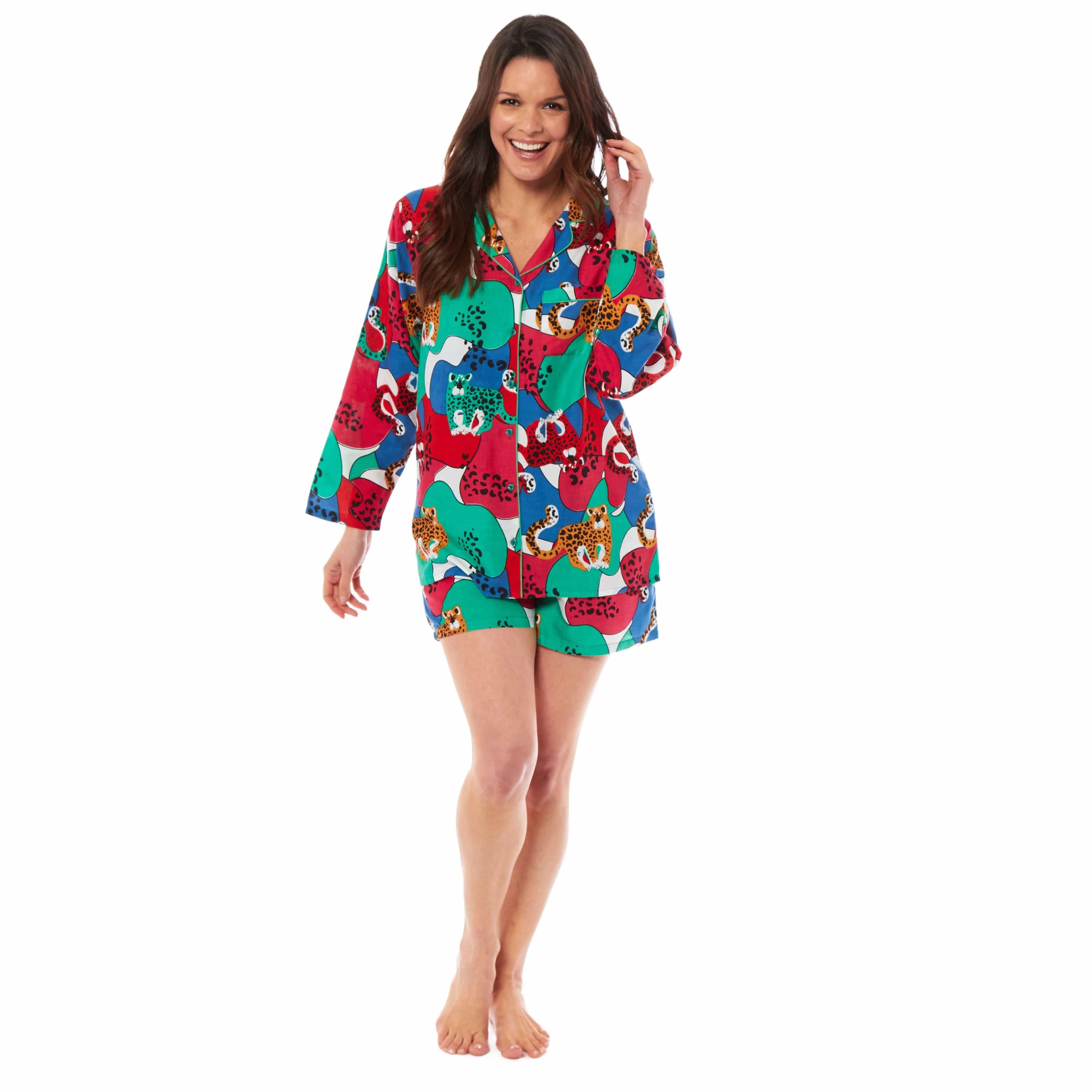 Daisy Dreamer Women's Jaguar Jungle Leopard Short Pyjama Set Button Up Sleepwear