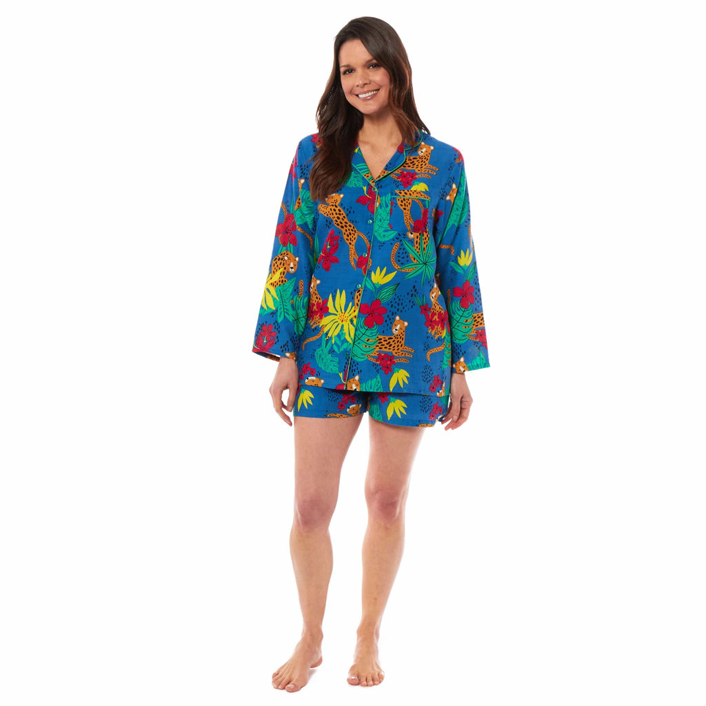 Daisy Dreamer Women's Jaguar Jungle Leopard Short Pyjama Set Button Up Sleepwear