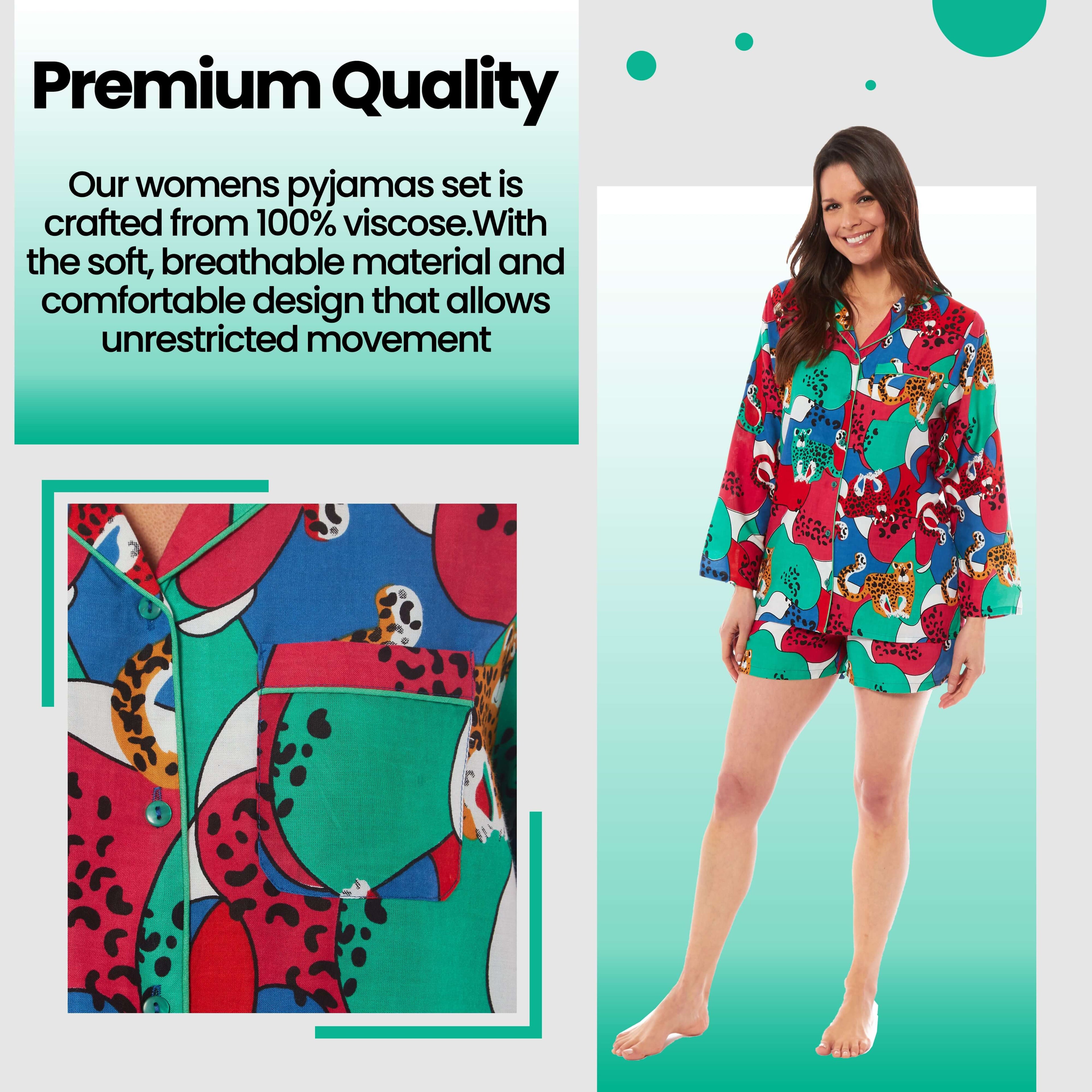 Daisy Dreamer Women's Jaguar Jungle Leopard Short Pyjama Set Button Up Sleepwear