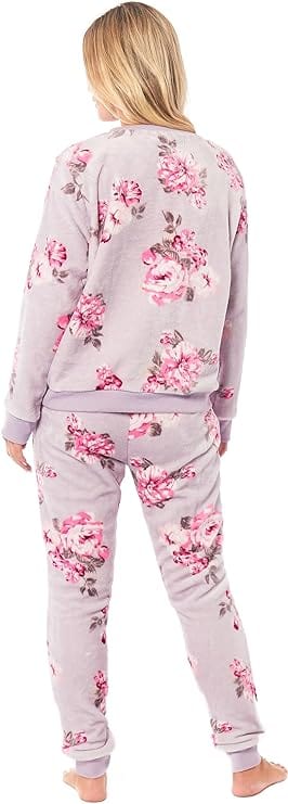 Daisy Dreamer Women's Floral Fleece Pyjama Set With Long Sleeve Top And Elastic Waist