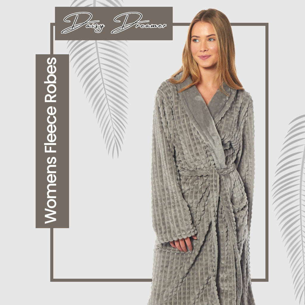Daisy Dreamer Womens Waffle Fleece Robe Long Belted Pockets Luxurious Dressing Gown