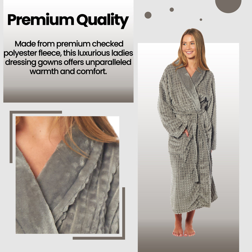 Daisy Dreamer Womens Waffle Fleece Robe Long Belted Pockets Luxurious Dressing Gown