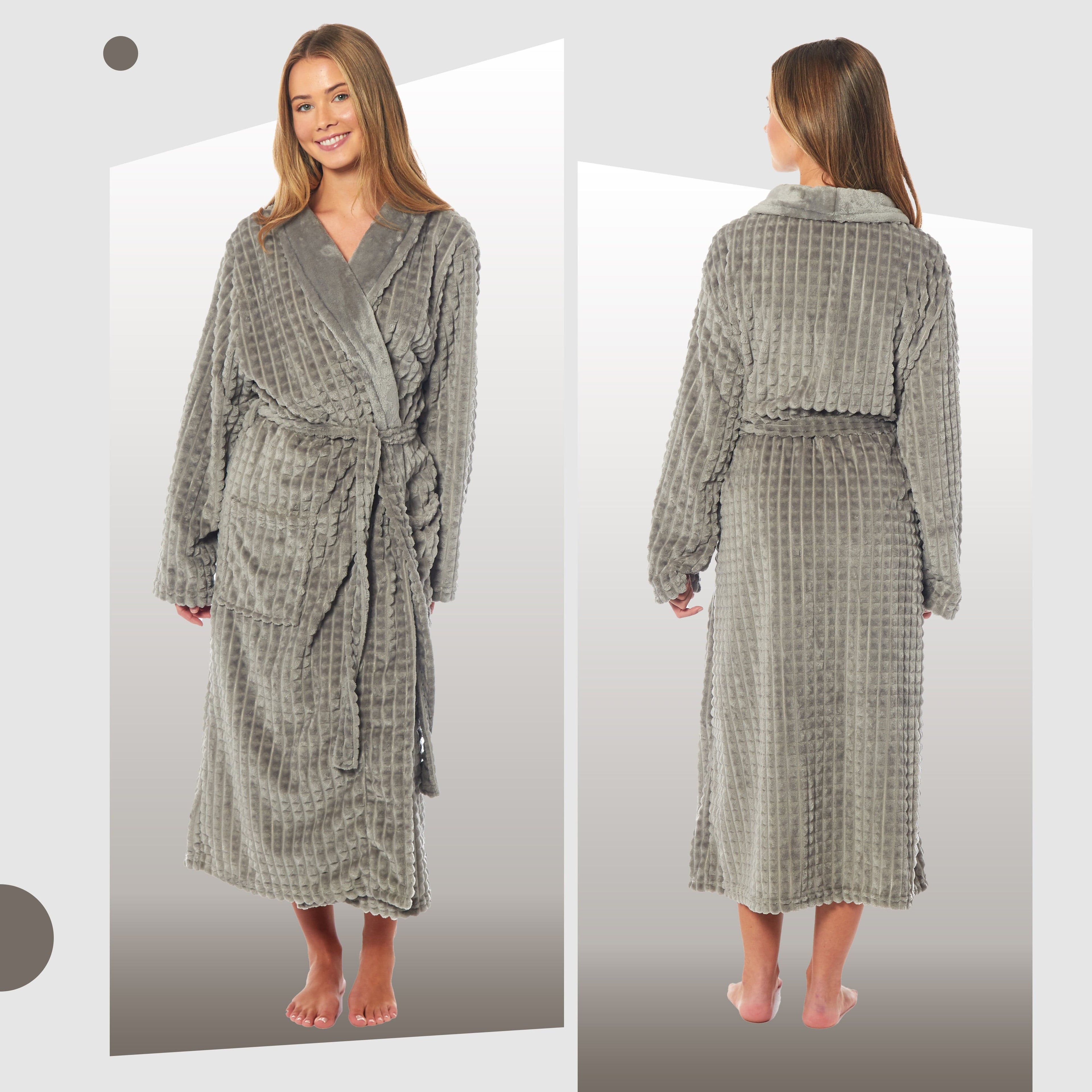 Daisy Dreamer Womens Waffle Fleece Robe Long Belted Pockets Luxurious Dressing Gown