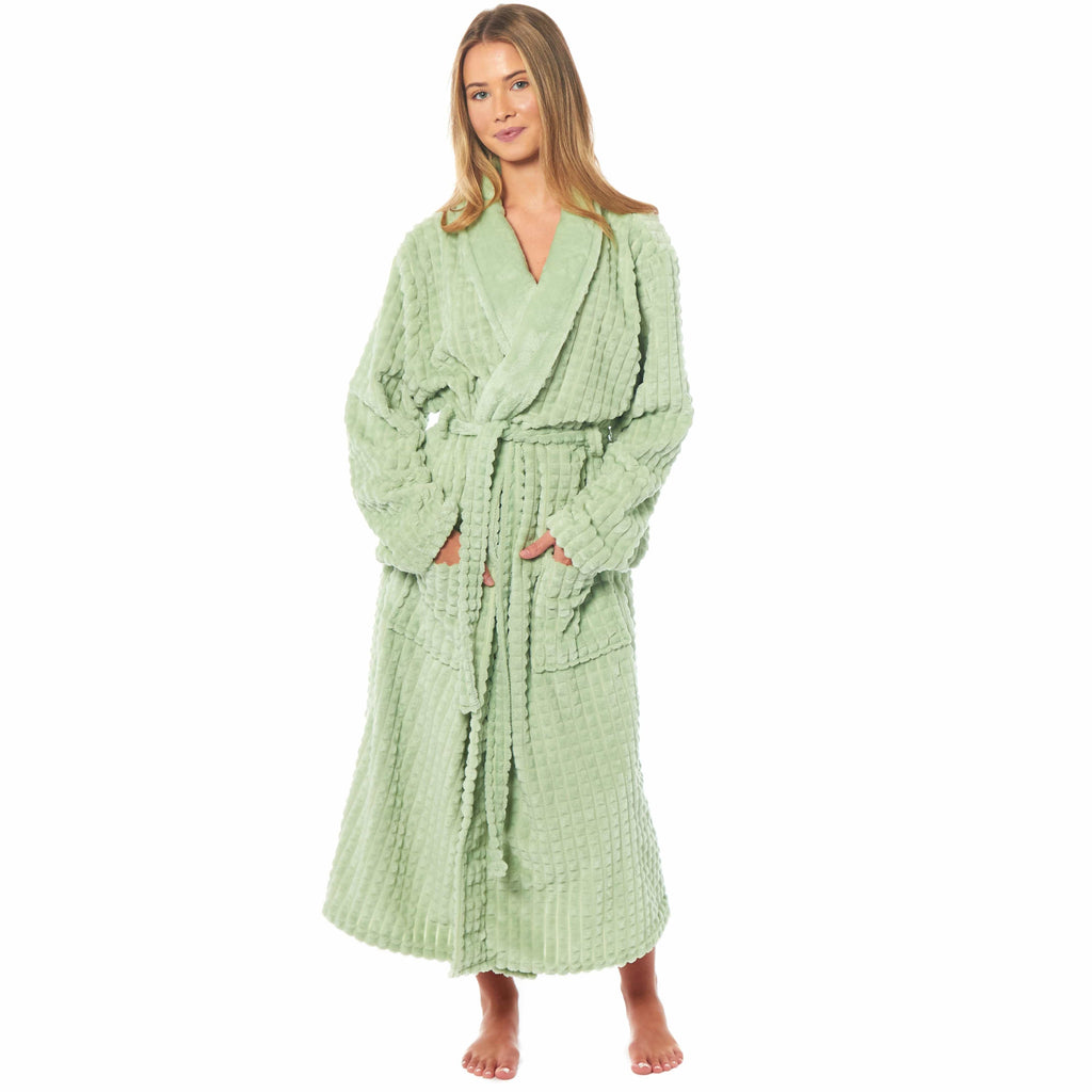 Daisy Dreamer Womens Waffle Fleece Robe Long Belted Pockets Luxurious Dressing Gown