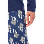 Daisy Dreamer Women's Navy Tiger Print Polar Fleece Pyjama Set Cosy Winter Cotton Rich Cosy Night Set