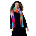 Daisy Dreamer Women's Orange Blue Chunky Knit Plaid Blanket Scarf Long Winter Wrap