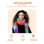 Daisy Dreamer Women's Orange Blue Chunky Knit Plaid Blanket Scarf Long Winter Wrap