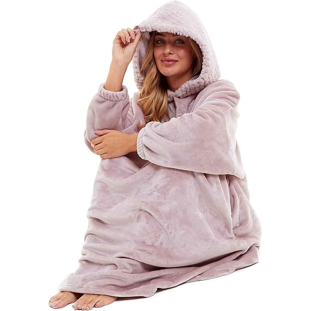 Daisy Dreamer Women's Plush Hooded Poncho Blanket Oversized Fleece Hoodie With Fur Hood