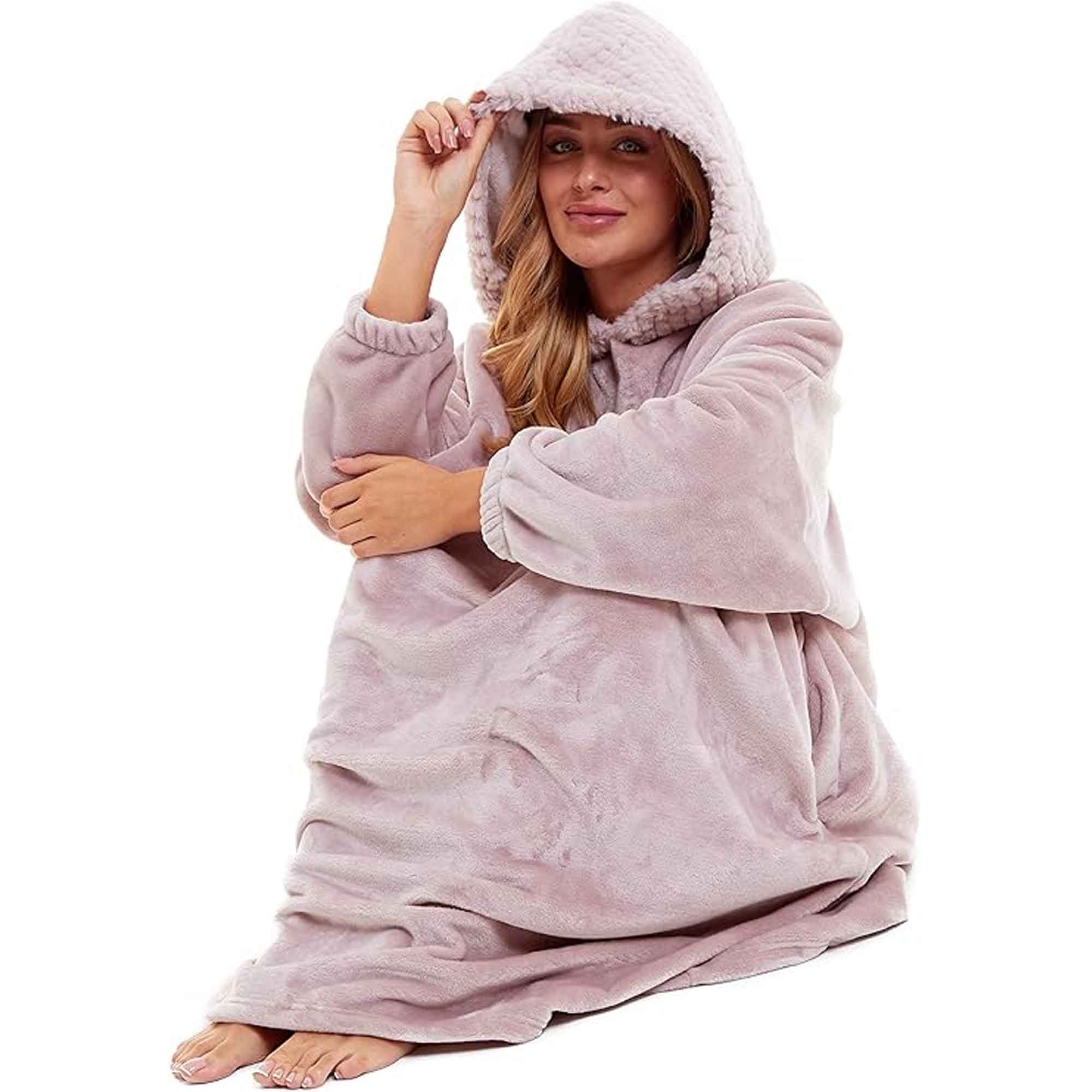 Daisy Dreamer Women's Plush Hooded Poncho Blanket Oversized Fleece Hoodie With Fur Hood