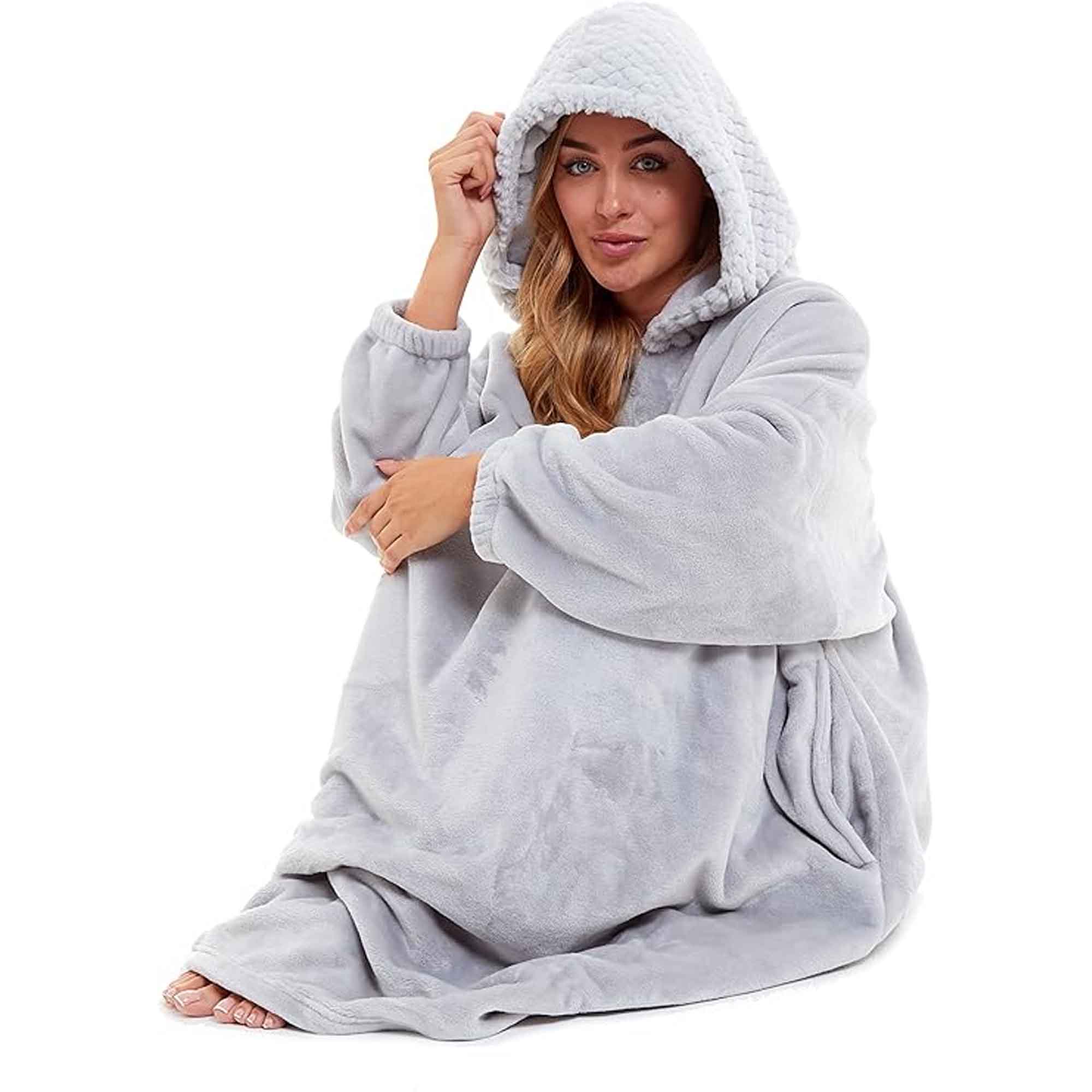 Daisy Dreamer Women's Plush Hooded Poncho Blanket Oversized Fleece Hoodie With Fur Hood