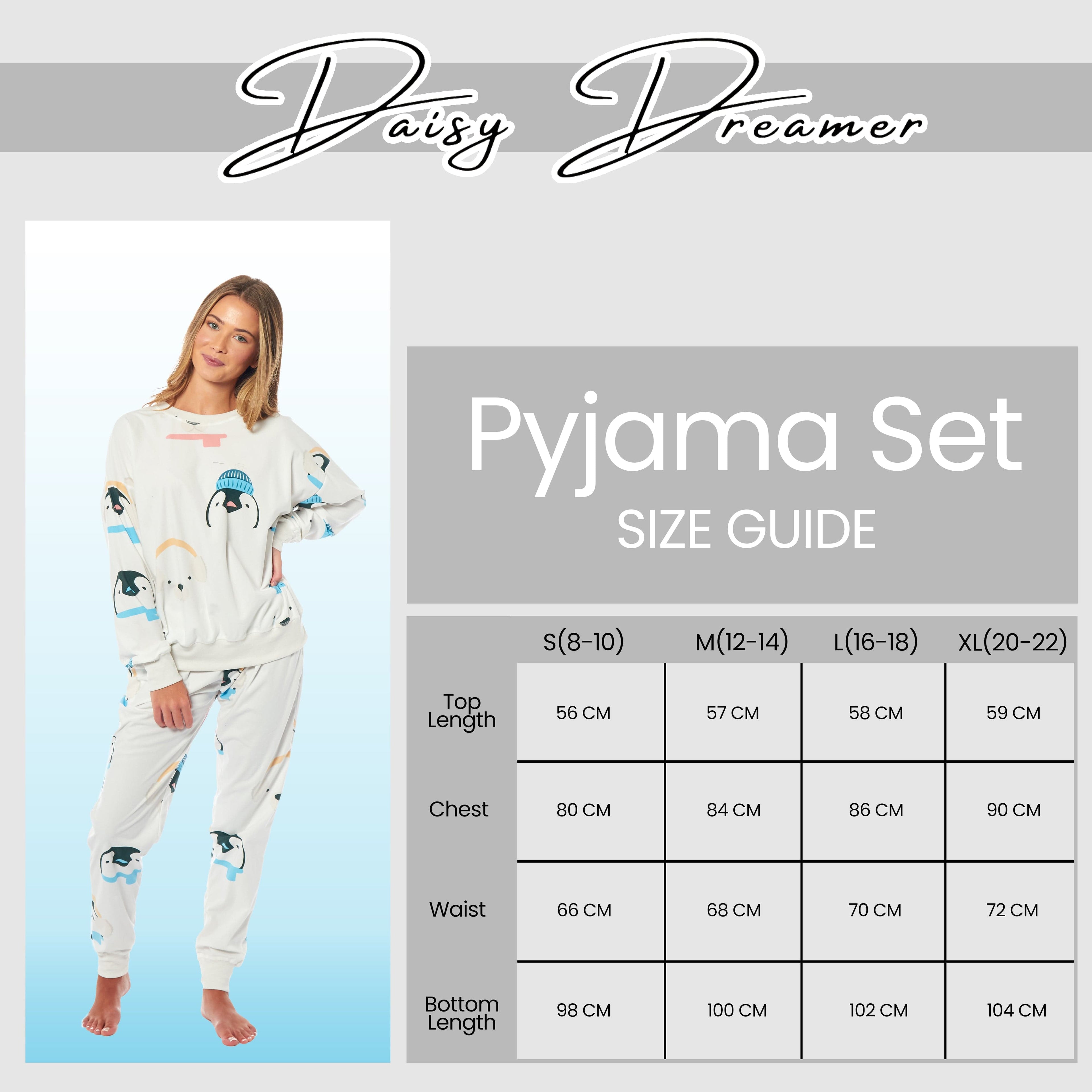 Daisy Dreamer Women's Fleece Pyjama Set Penguins And Polar Bears Long Sleeve Animal Print