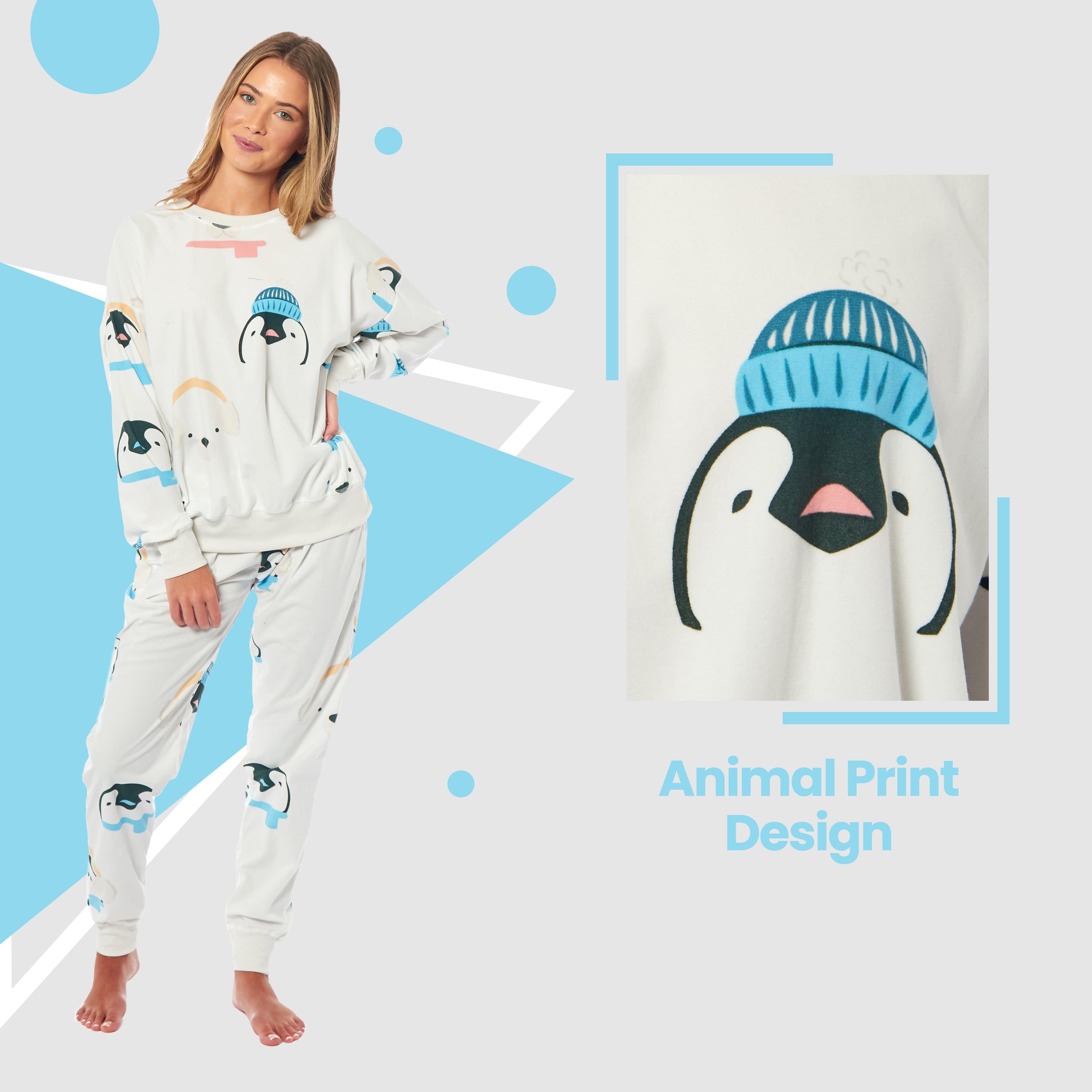 Daisy Dreamer Women's Fleece Pyjama Set Penguins And Polar Bears Long Sleeve Animal Print