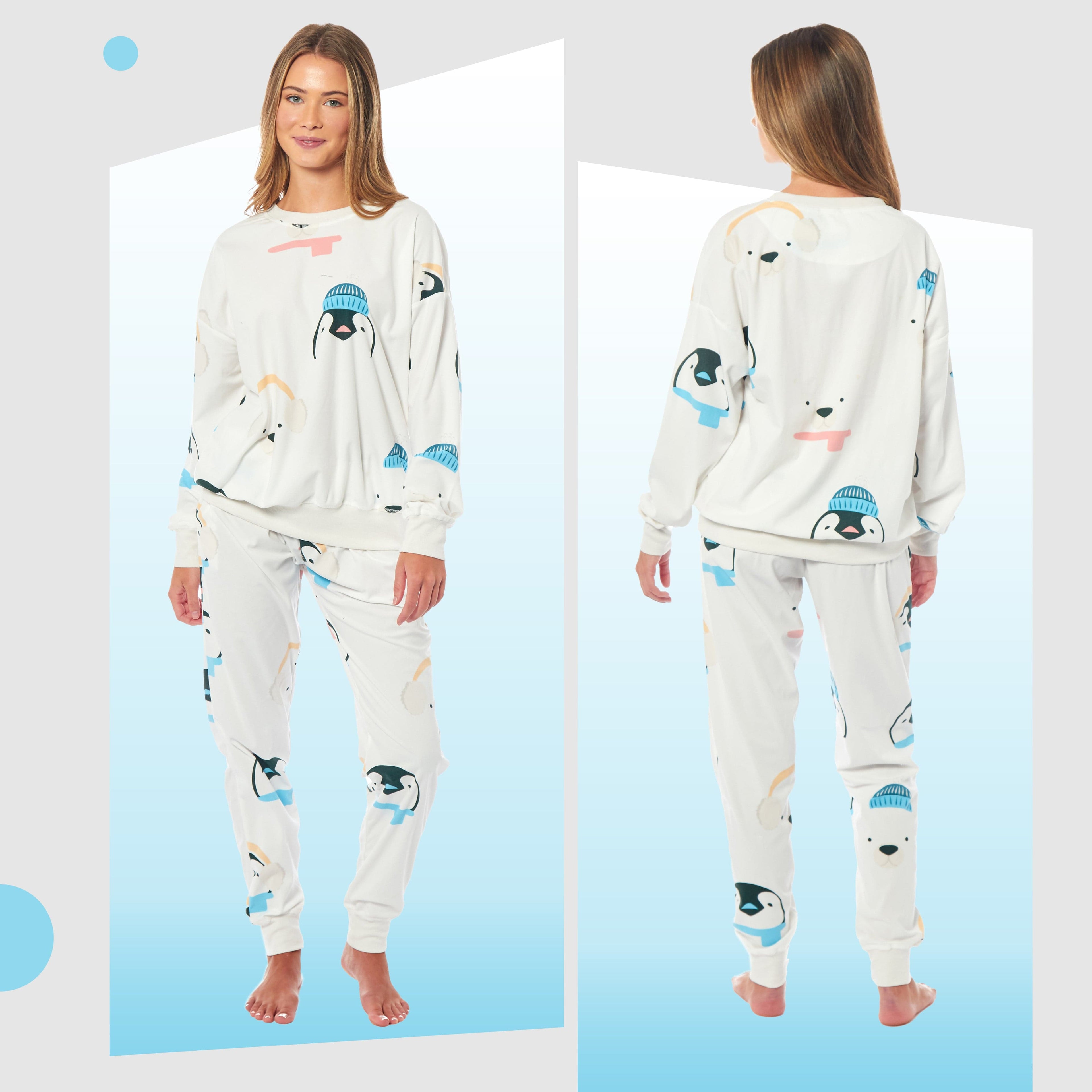 Daisy Dreamer Women's Fleece Pyjama Set Penguins And Polar Bears Long Sleeve Animal Print