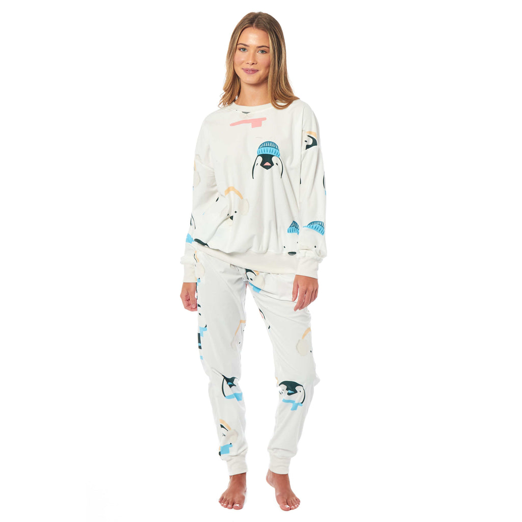 Daisy Dreamer Women's Fleece Pyjama Set Penguins And Polar Bears Long Sleeve Animal Print