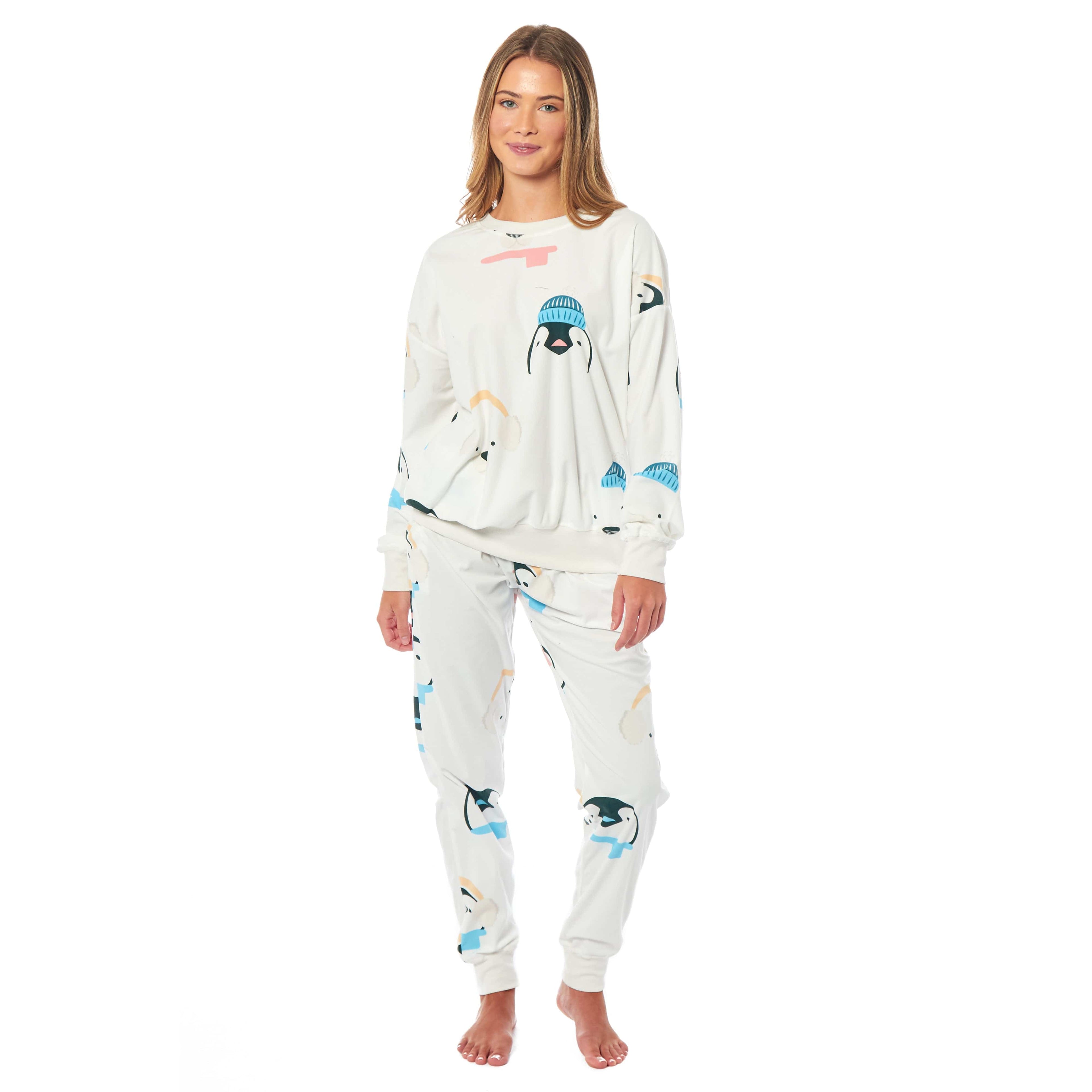 Daisy Dreamer Women's Fleece Pyjama Set Penguins And Polar Bears Long Sleeve Animal Print