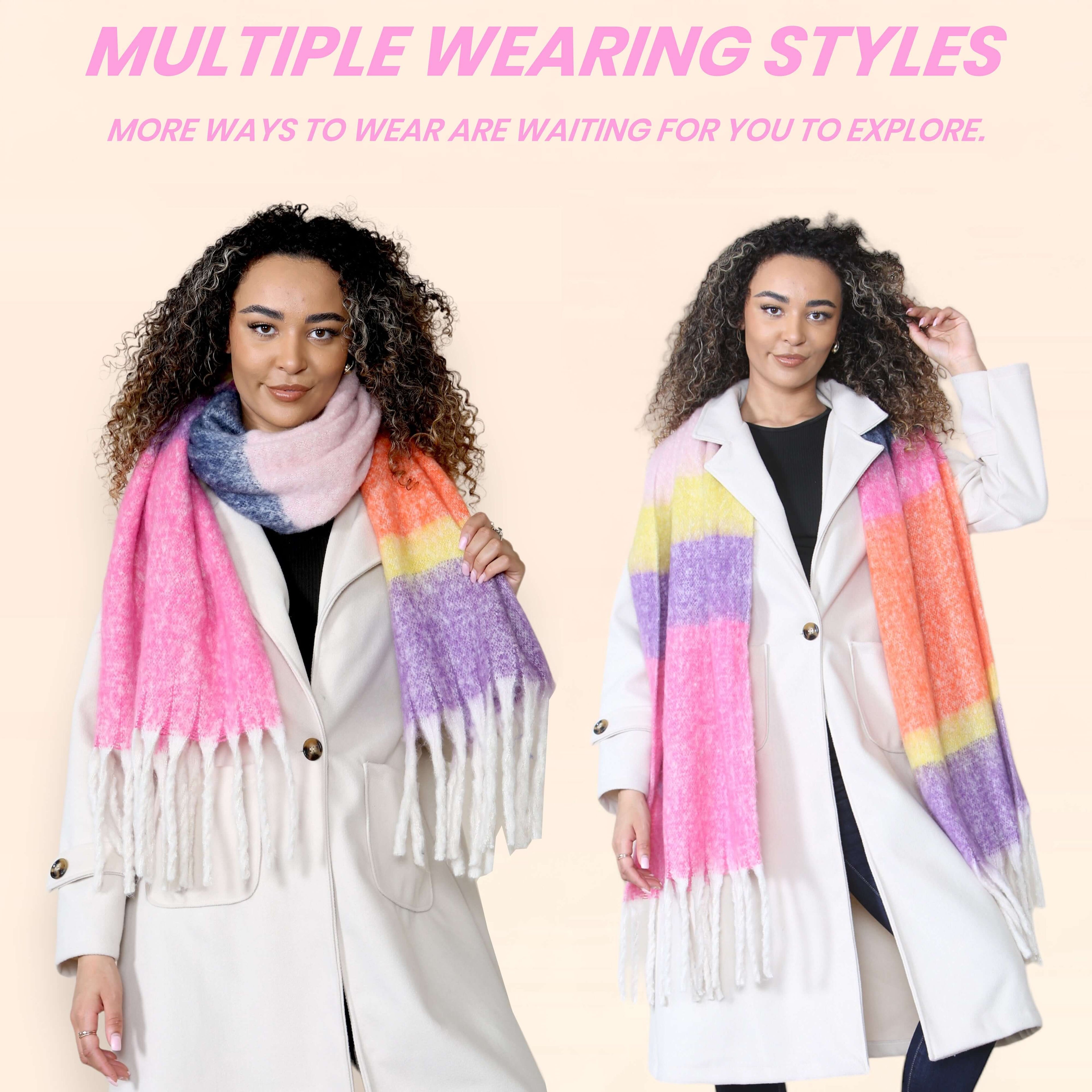 Daisy Dreamer Women’s Pink Purple Chunky Knit Blanket Scarf Long Winter Wrap Striped