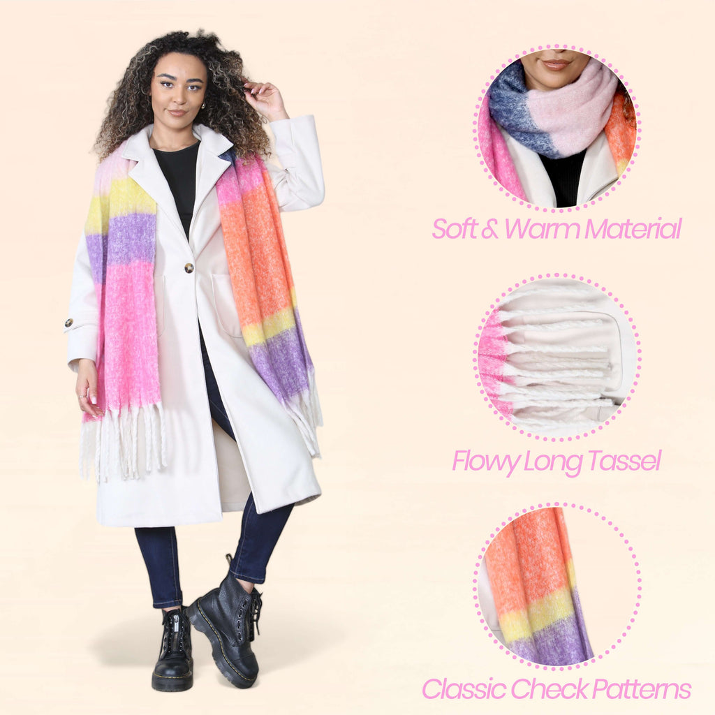 Daisy Dreamer Women’s Pink Purple Chunky Knit Blanket Scarf Long Winter Wrap Striped