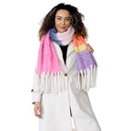 Daisy Dreamer Women’s Pink Purple Chunky Knit Blanket Scarf Long Winter Wrap Striped