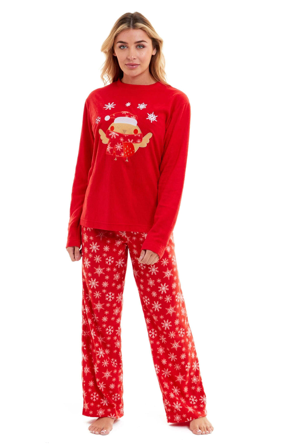 Daisy Dreamer Womens Red Polar Fleece Pyjama Set Hooded Top Elasticated Pants Embroidered