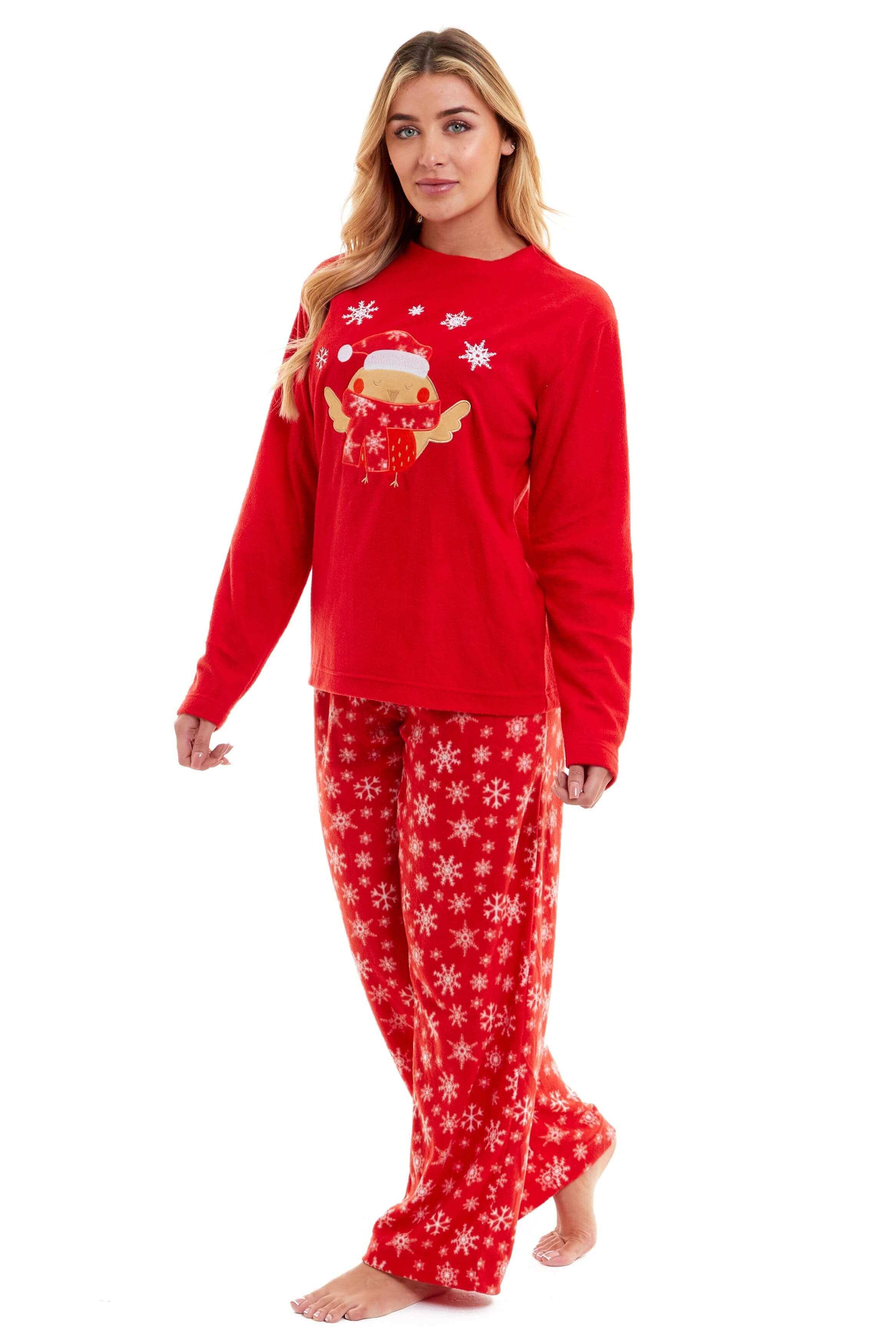 Daisy Dreamer Womens Red Polar Fleece Pyjama Set Hooded Top Elasticated Pants Embroidered