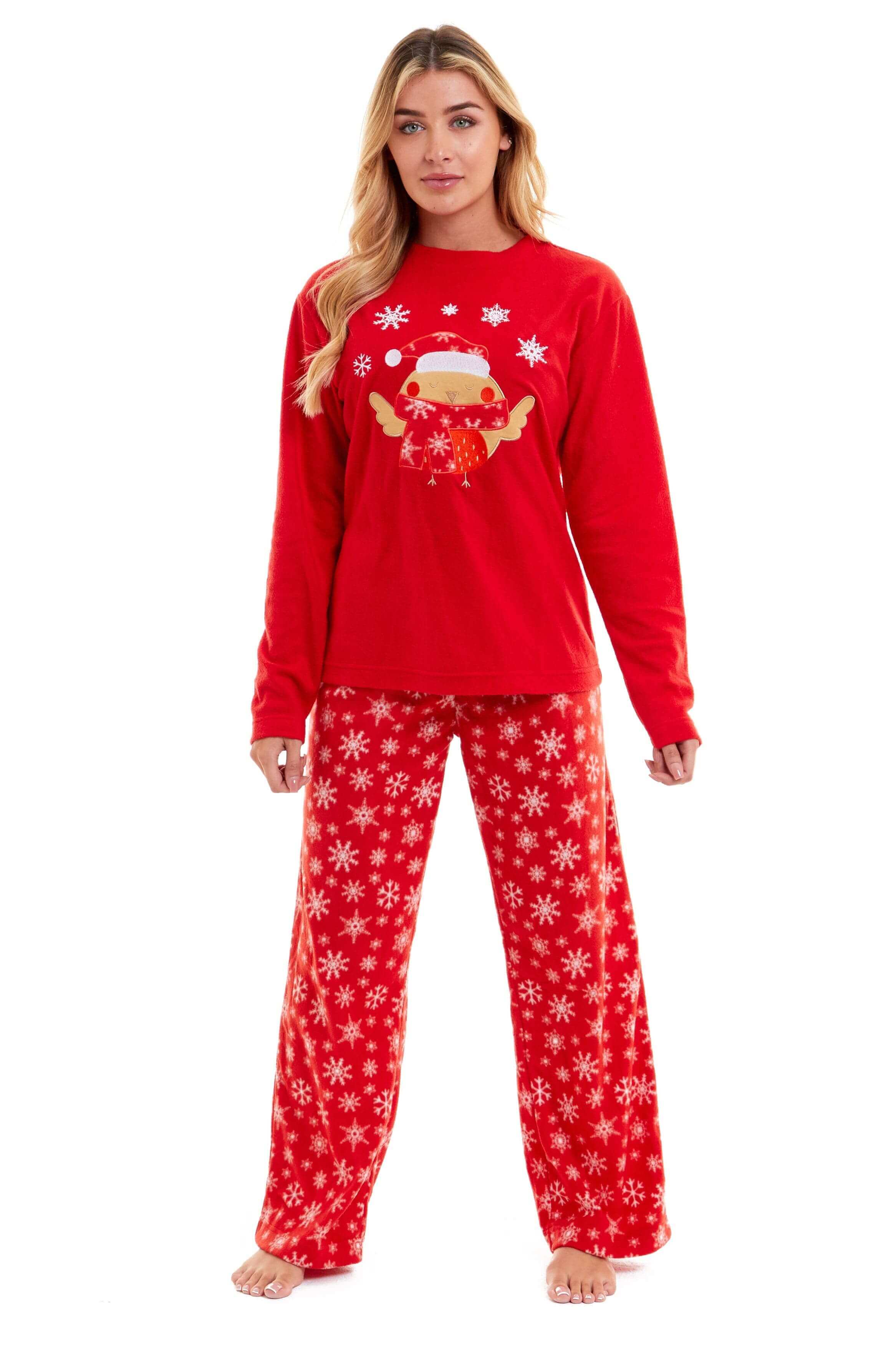 Daisy Dreamer Womens Red Polar Fleece Pyjama Set Hooded Top Elasticated Pants Embroidered